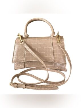 Crocodile-Embossed Tan Vegan Leather Top Handle Satchel Bag Crossbody Purse Chic
